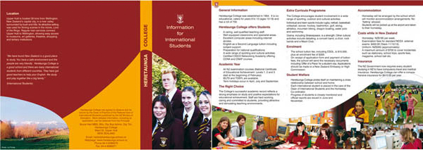 tri-fold A4 brochure to attract international secondary school students