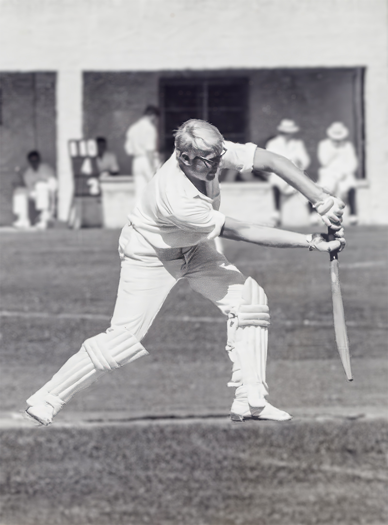 Cricketer sharper larger and cleaner in this photo-restored action shot. 