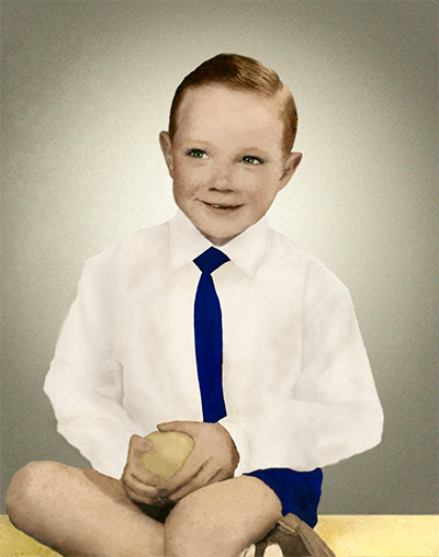 After hours of work this boy got his shirt back, his hands, his leg and large parts of his body - a photo restoration