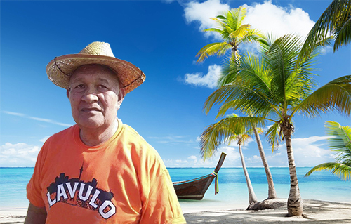 Dad reappears against a new background in this photo-resotration for a ceramic plaque.