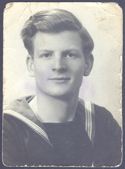 faded creased photo of sailor grandfatther needing restoration