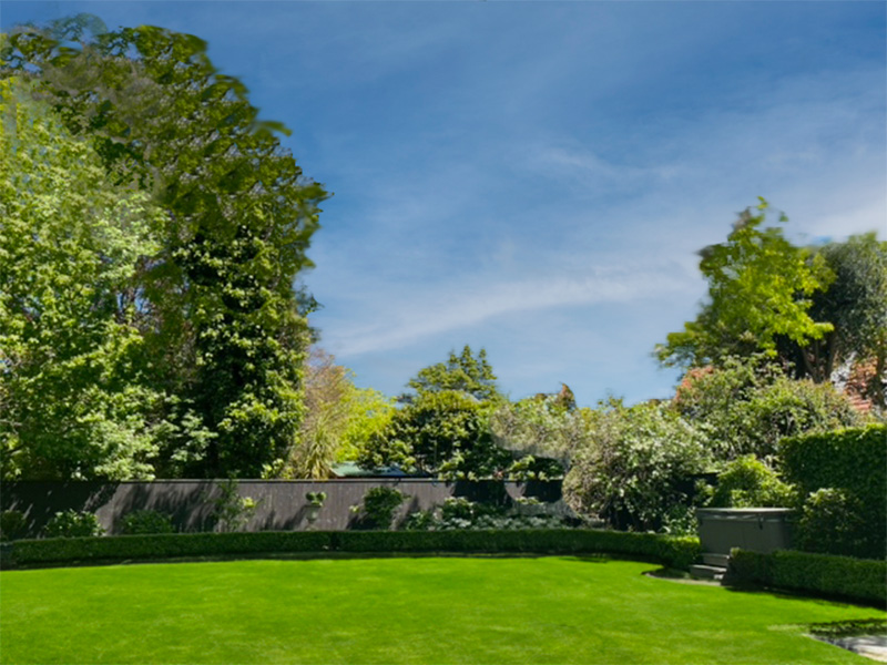Garden scene with large tree digitally removed