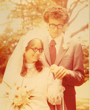 Yellowed wedding photo from the seventies comes in to be transformed. 